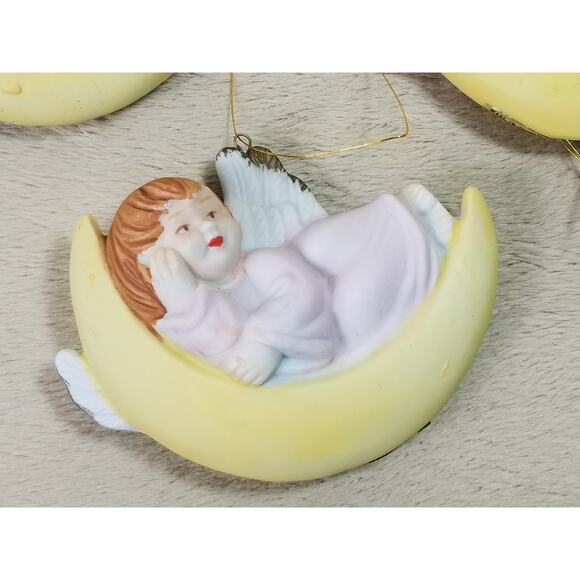 Angels Cherub Christmas Tree Ornaments 3 1/2" Ceramic 80s Collectible x3 Vintage - Picture 4 of 15